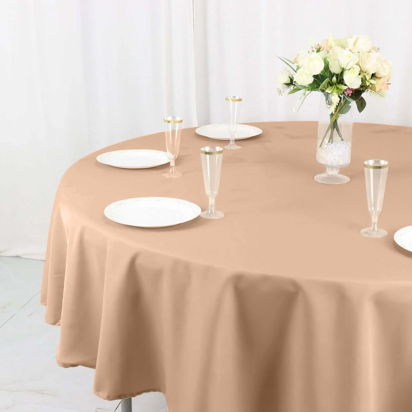 Polyester 90" Round Tablecloth Nude - Stain & Wrinkle-Resistant Table Cover