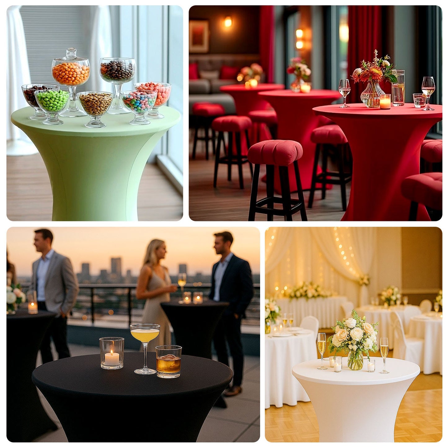 Spandex 36" Round Cocktail Table Cover Beige - Easy to Maintain Stretch Fitted Highboy Tablecloth