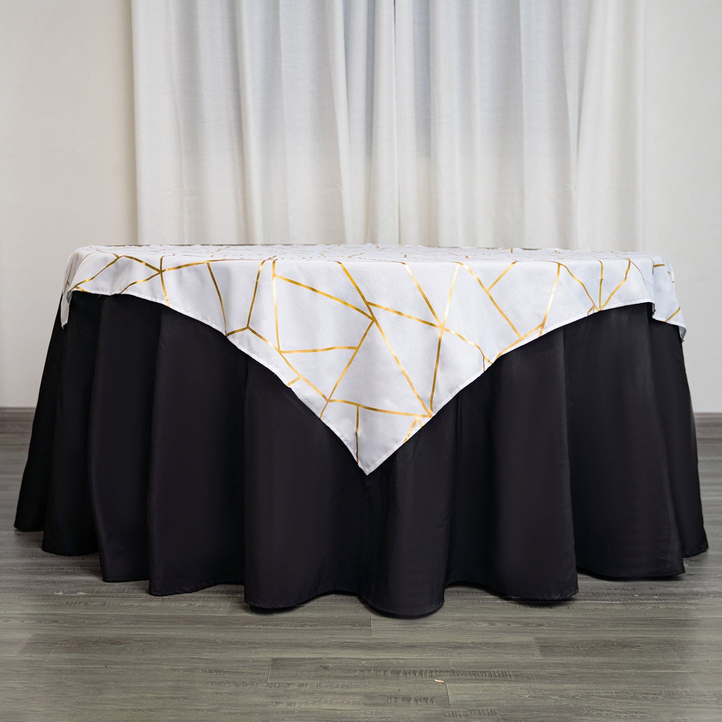 Polyester 54"x54" Table Overlay Square Tablecloth White with Gold Foil Geometric Pattern - Wrinkle-Resistant & Durable for Stylish Settings