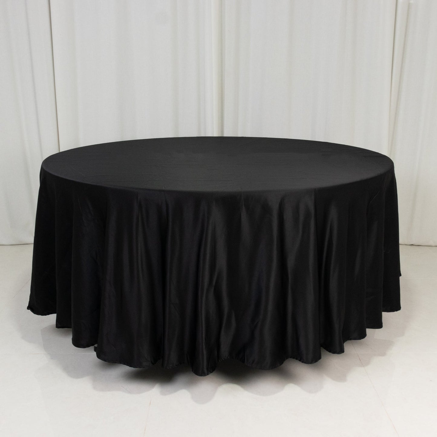 Lamour Satin 108" Round Tablecloth Black - Durable & Silk-Like Table Cover for Classy Weddings & Events