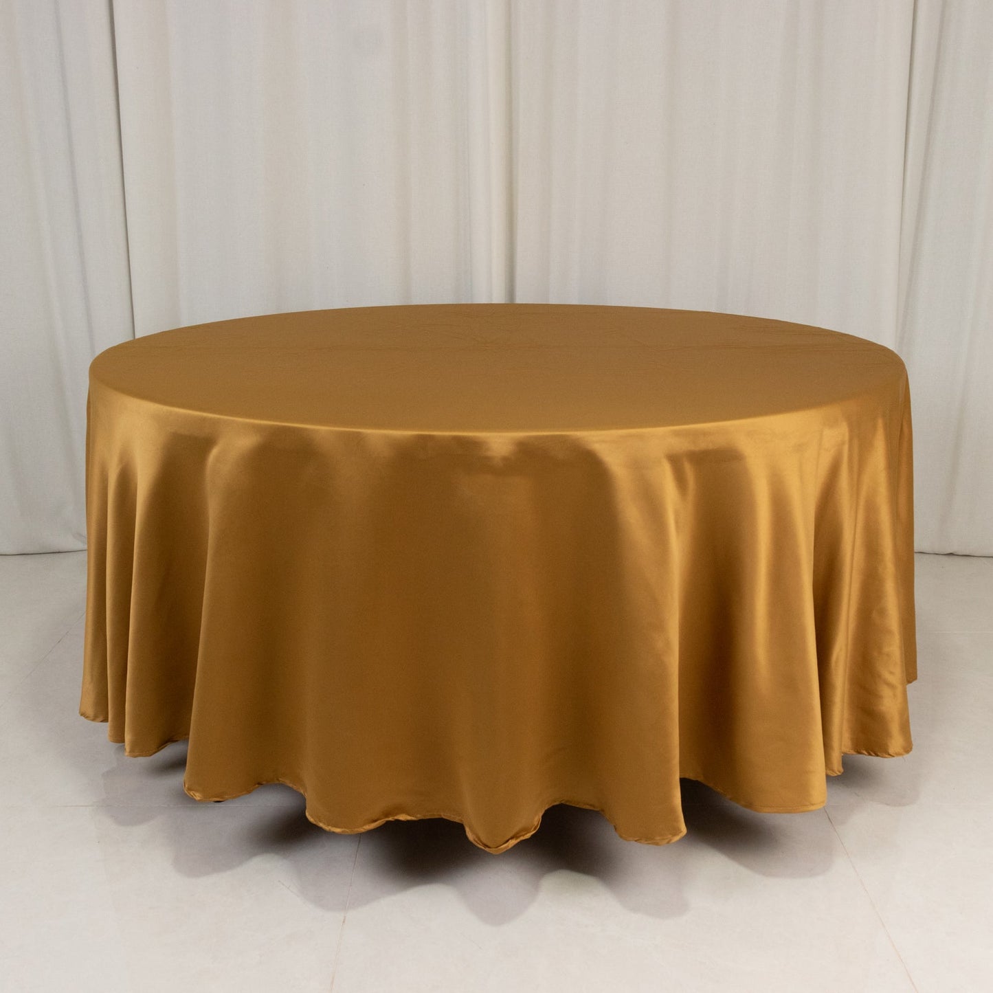 Lamour Satin 108" Round Tablecloth Gold - Durable & Silk-Like Table Cover for Classy Weddings & Events