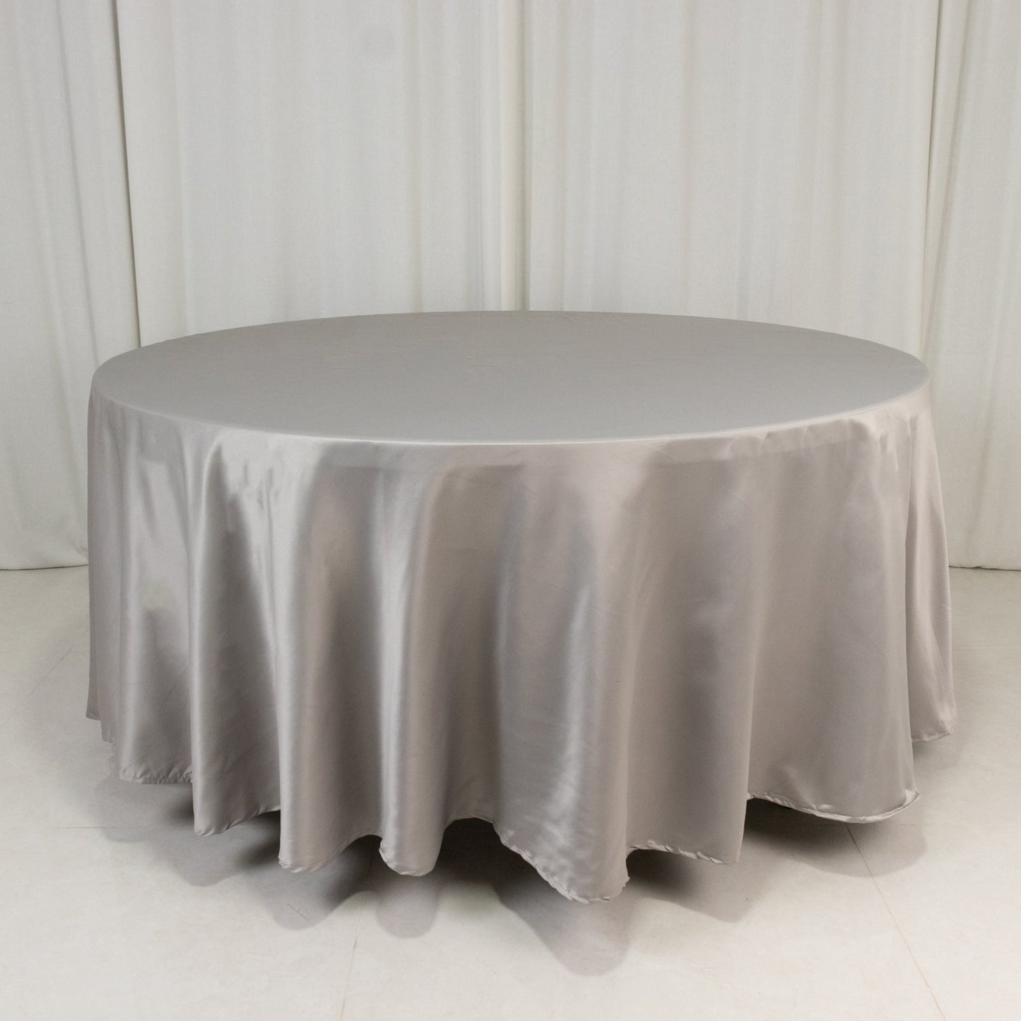 Lamour Satin 108" Round Tablecloth Silver - Durable & Silk-Like Table Cover