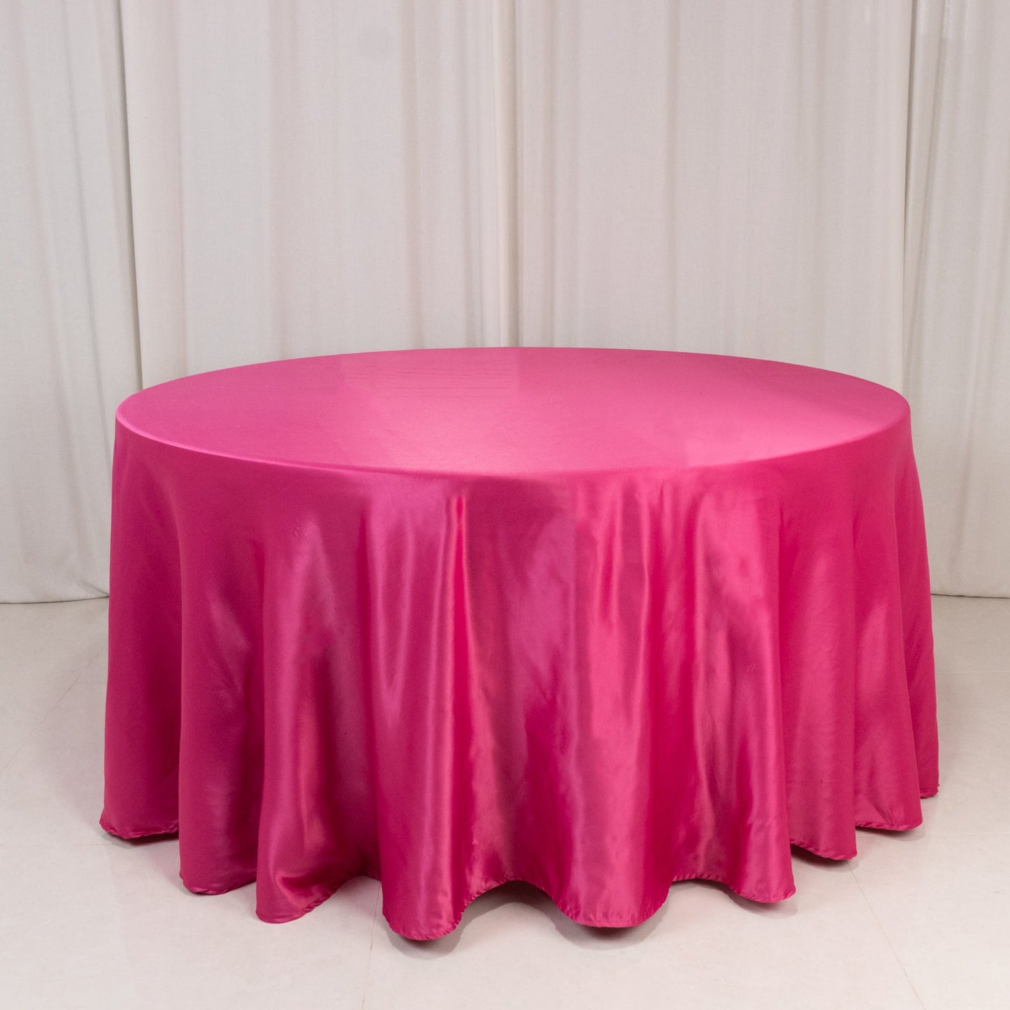 Lamour Satin 120" Round Tablecloth Fuchsia - Seamless Table Cover with Soft Tempered Sheen