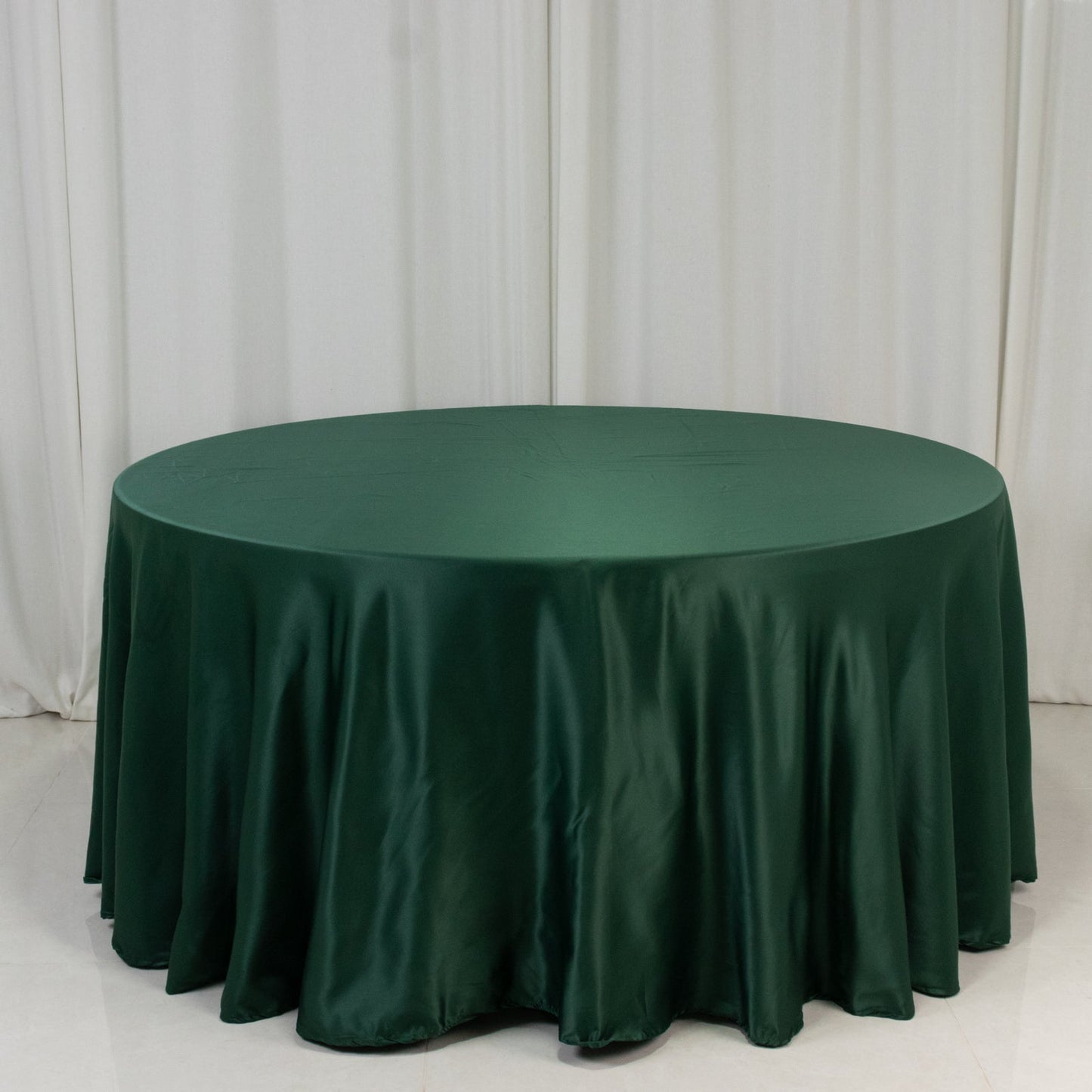 Lamour Satin 120" Round Tablecloth Hunter Emerald Green - Seamless Table Cover with Soft Tempered Sheen