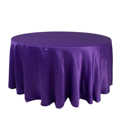 Lamour Satin 120" Round Tablecloth Purple - Seamless Table Cover with Soft Tempered Sheen