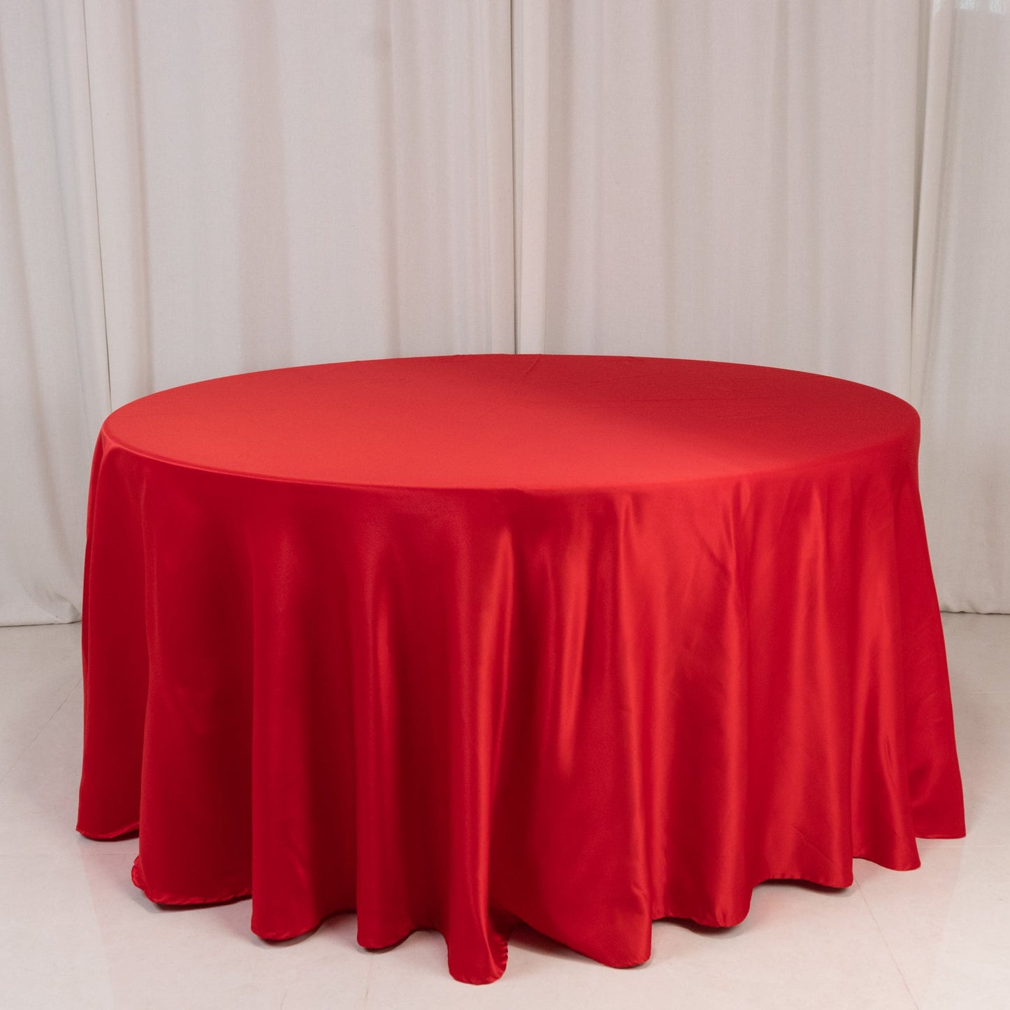 Lamour Satin 120" Round Tablecloth Red - Seamless Table Cover with Soft Tempered Sheen