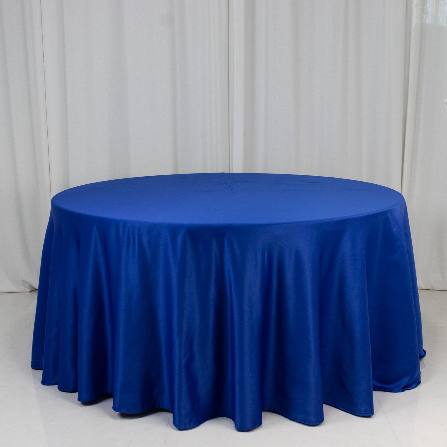 Lamour Satin 120" Round Tablecloth Royal Blue - Seamless Table Cover with Soft Tempered Sheen