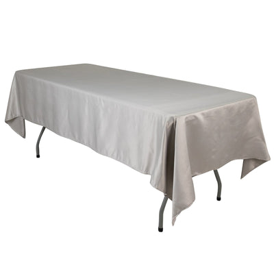 Lamour Satin 60"x102" Rectangle Tablecloth Silver - Durable & Silky Soft Feel Table Cover