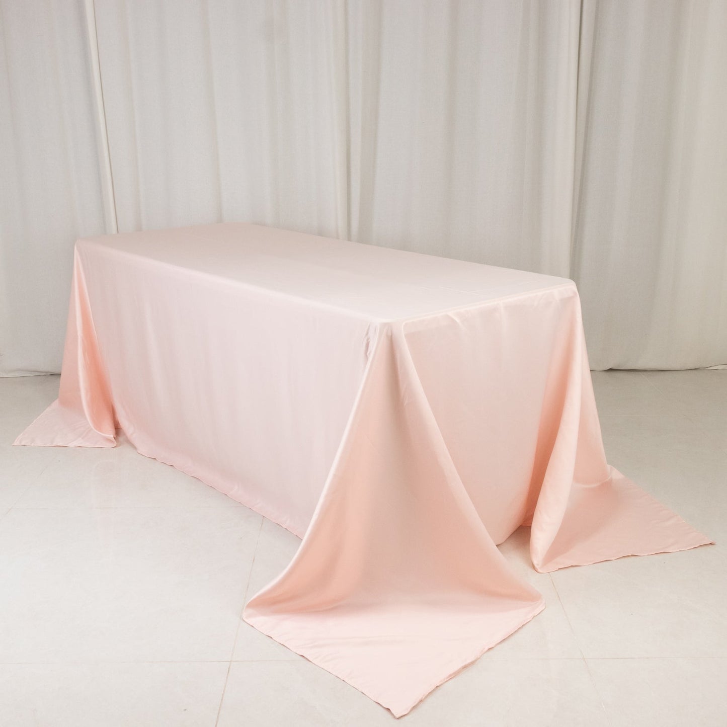 Lamour Satin 90"x132" Rectangle Tablecloth Blush - Soft & Silk-Like Seamless Table Cover