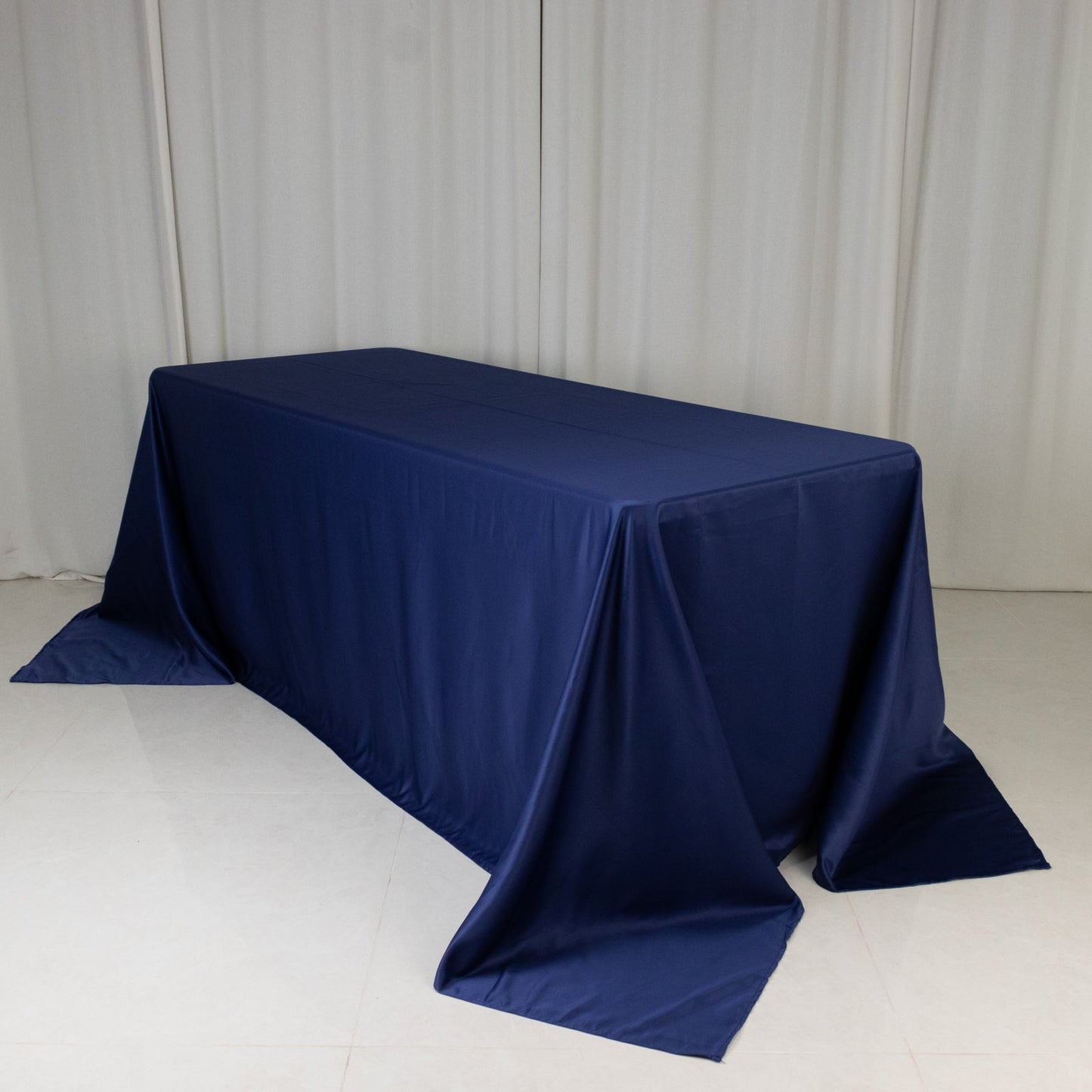 Lamour Satin 90"x132" Rectangle Tablecloth Navy Blue - Soft & Silk-Like Seamless Table Cover