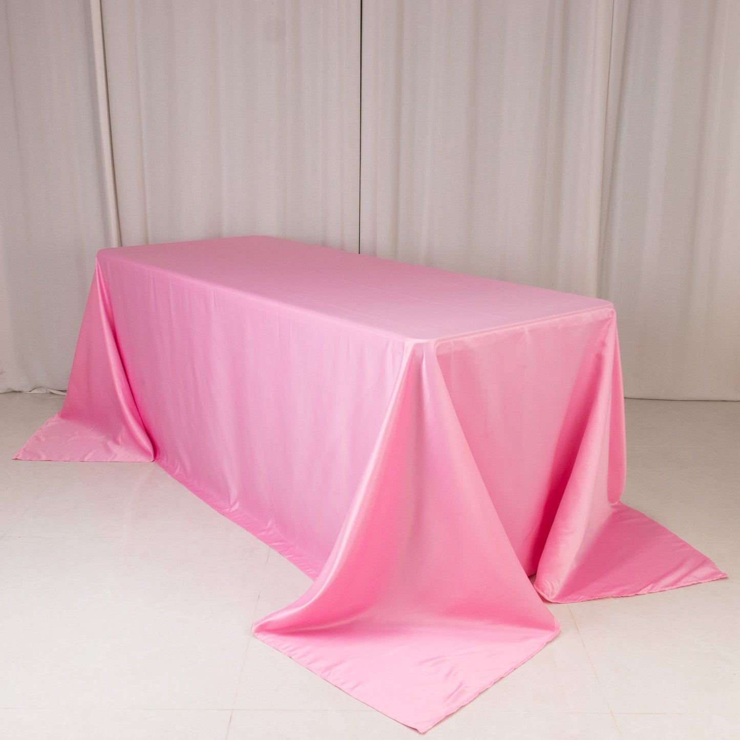 Lamour Satin 90"x132" Rectangle Tablecloth Pink - Soft & Silk-Like Seamless Table Cover