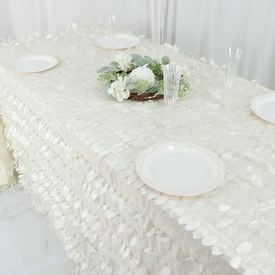 Taffeta 90"x132" Rectangle Tablecloth Ivory | 3D Leaf Petal Design Seamless Table Cover