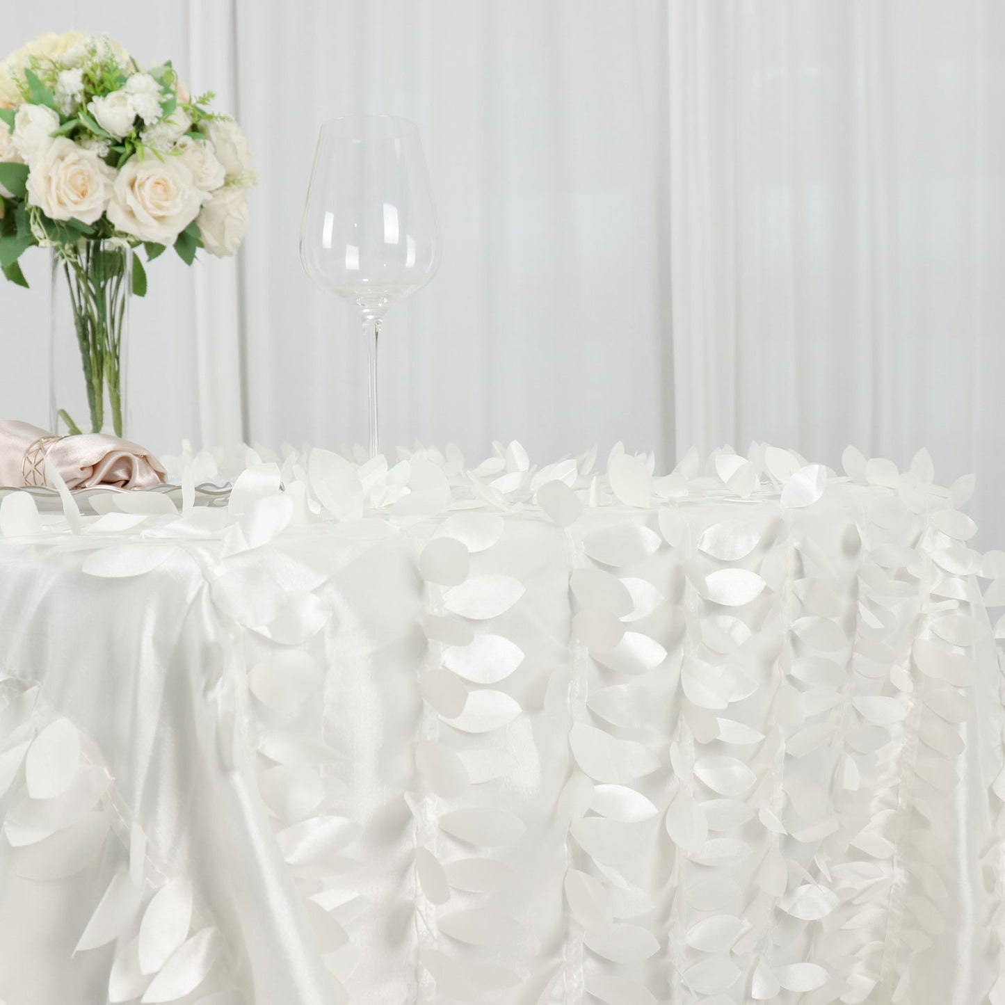 Taffeta 90"x132" Rectangle Tablecloth Ivory | 3D Leaf Petal Design Seamless Table Cover