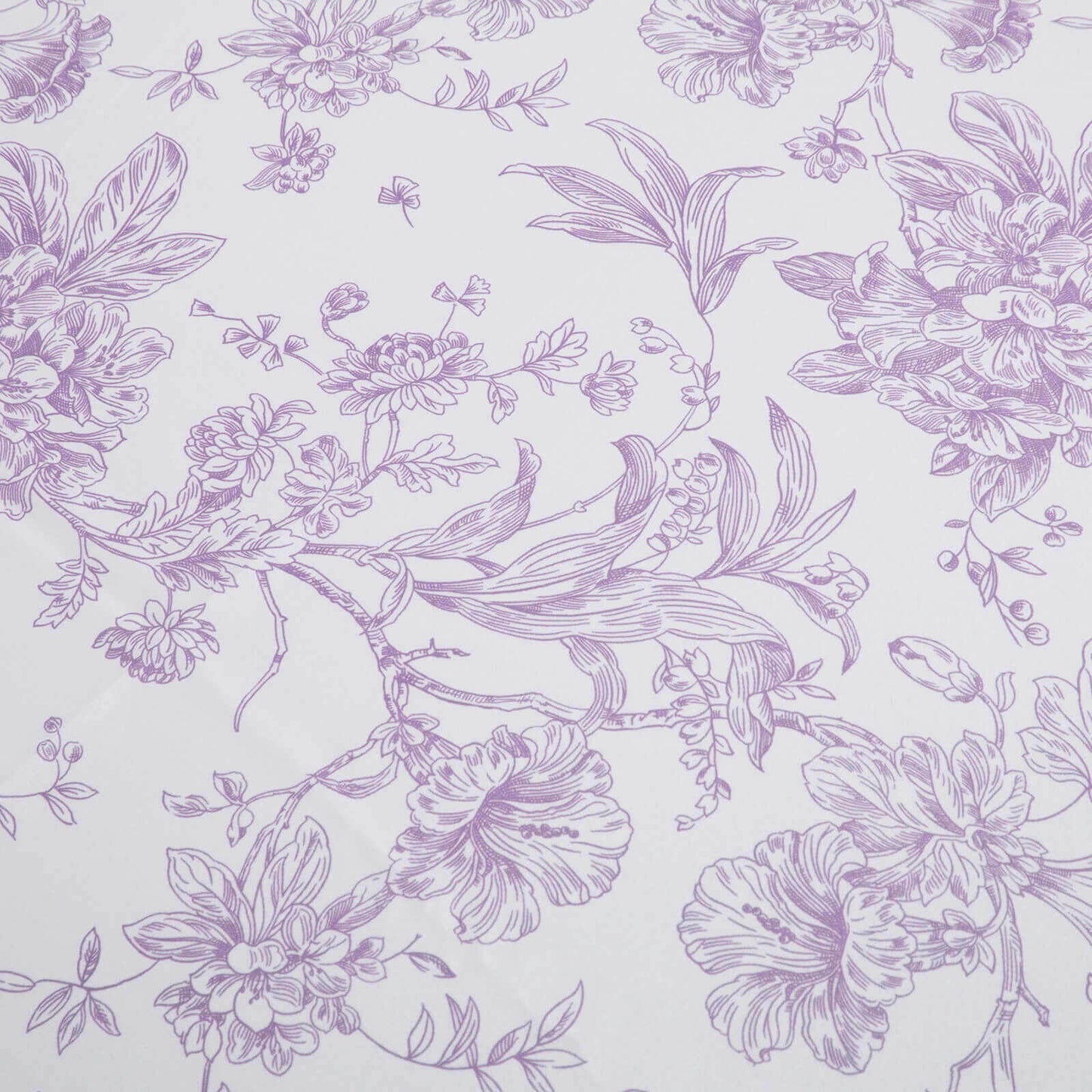 Polyester 132" Round Tablecloth White - Lavender Lilac French Toile Pattern for Chic Weddings