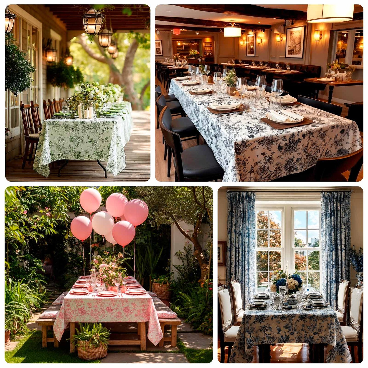 Polyester 60"x102" Rectangle Tablecloth White - Lavender Lilac French Toile Pattern for Elegant Gatherings