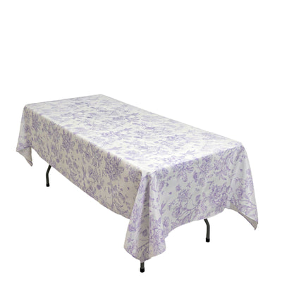 Polyester 60"x102" Rectangle Tablecloth White - Lavender Lilac French Toile Pattern for Elegant Gatherings