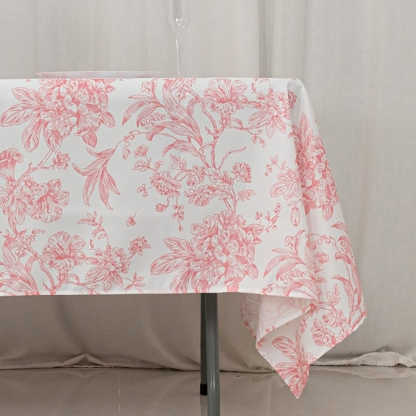 Polyester 60"x102" Rectangle Tablecloth White - Pink French Toile Pattern for Modern Occasions