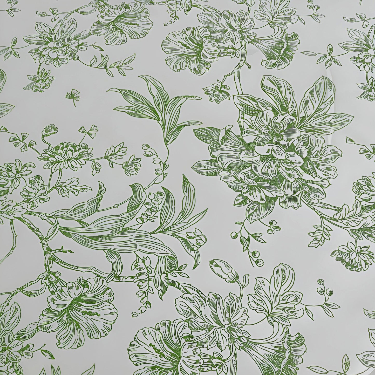 Polyester 70"x70" Table Overlay White - Dusty Sage Green French Toile Pattern for Stylish Events