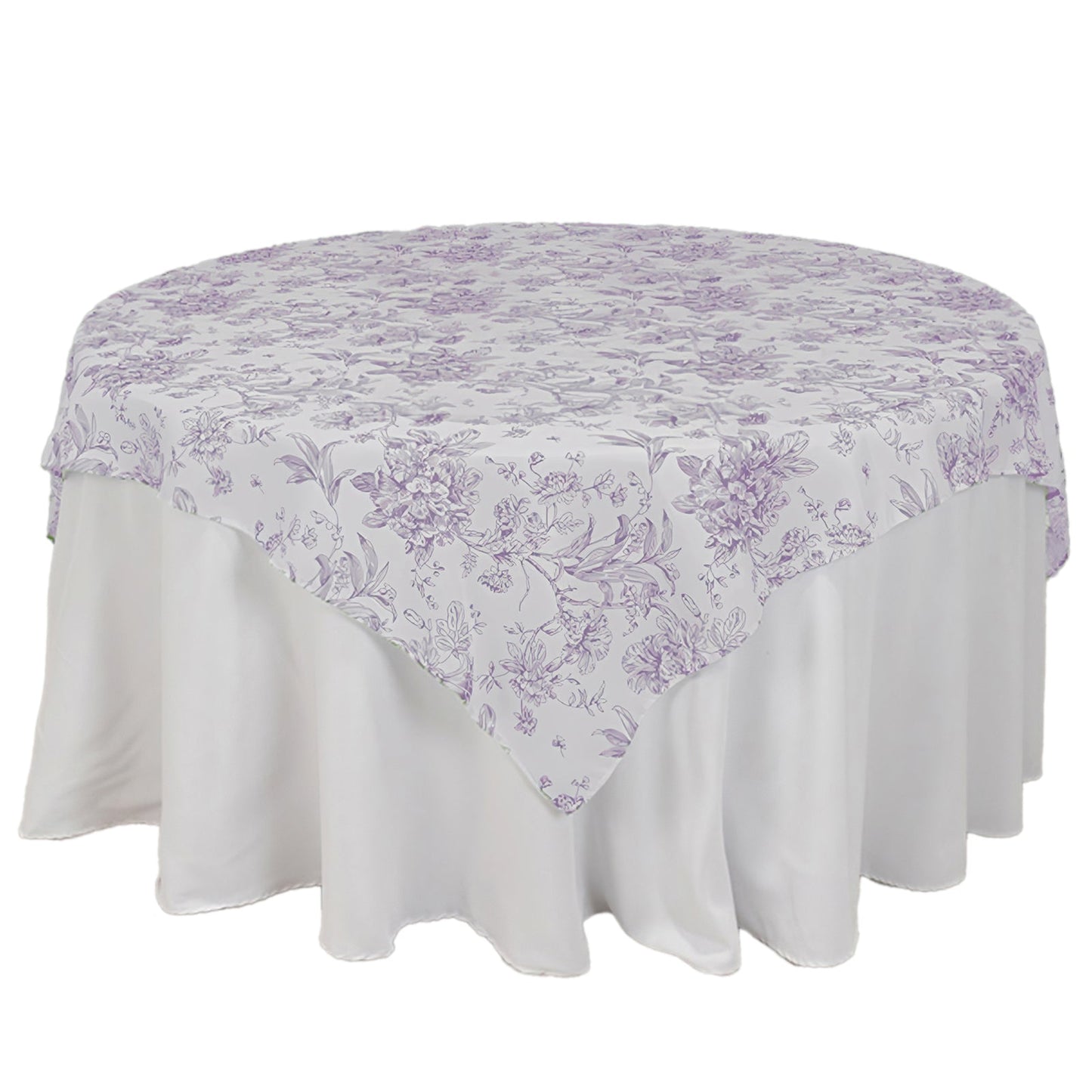 Polyester 70"x70" Table Overlay White - Lavender Lilac French Toile Pattern for Stylish Events