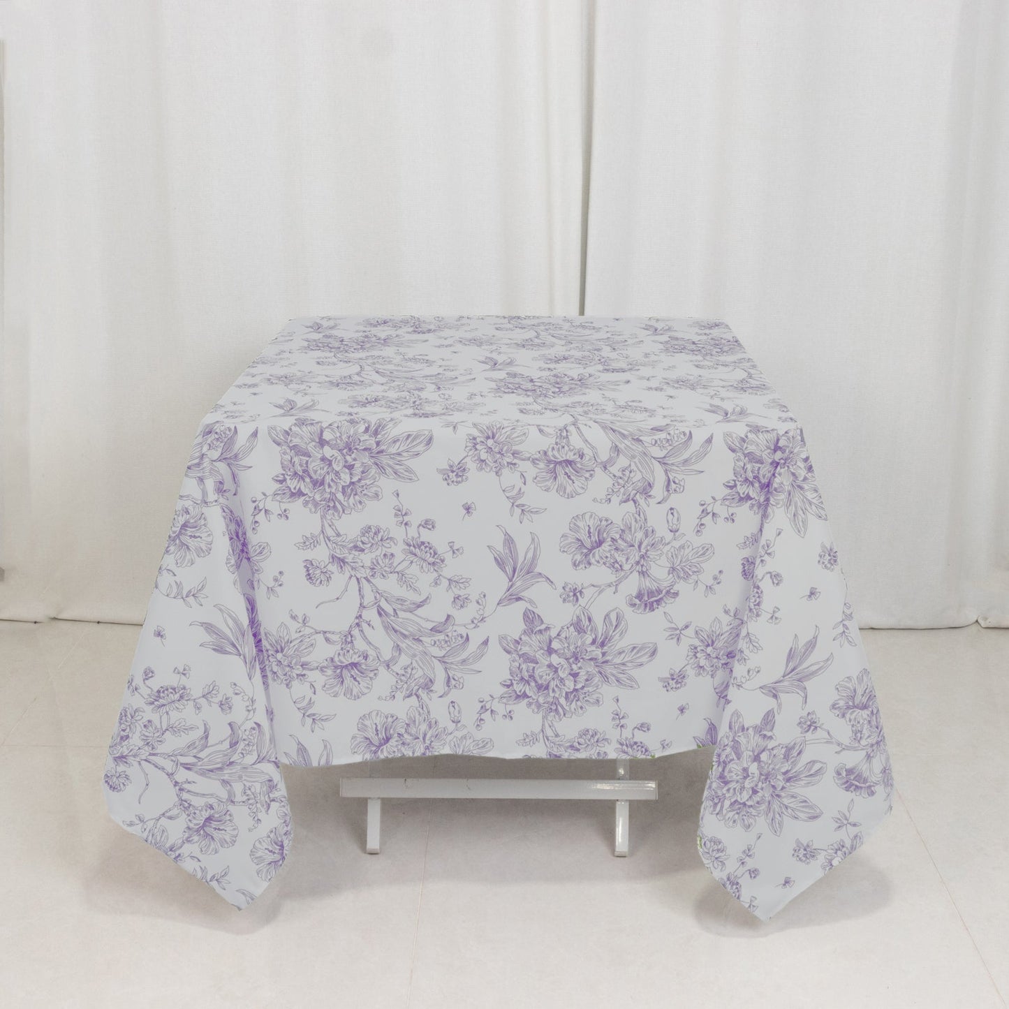 Polyester 70"x70" Square Tablecloth White - Lavender Lilac French Toile Pattern for Elegant Occasions