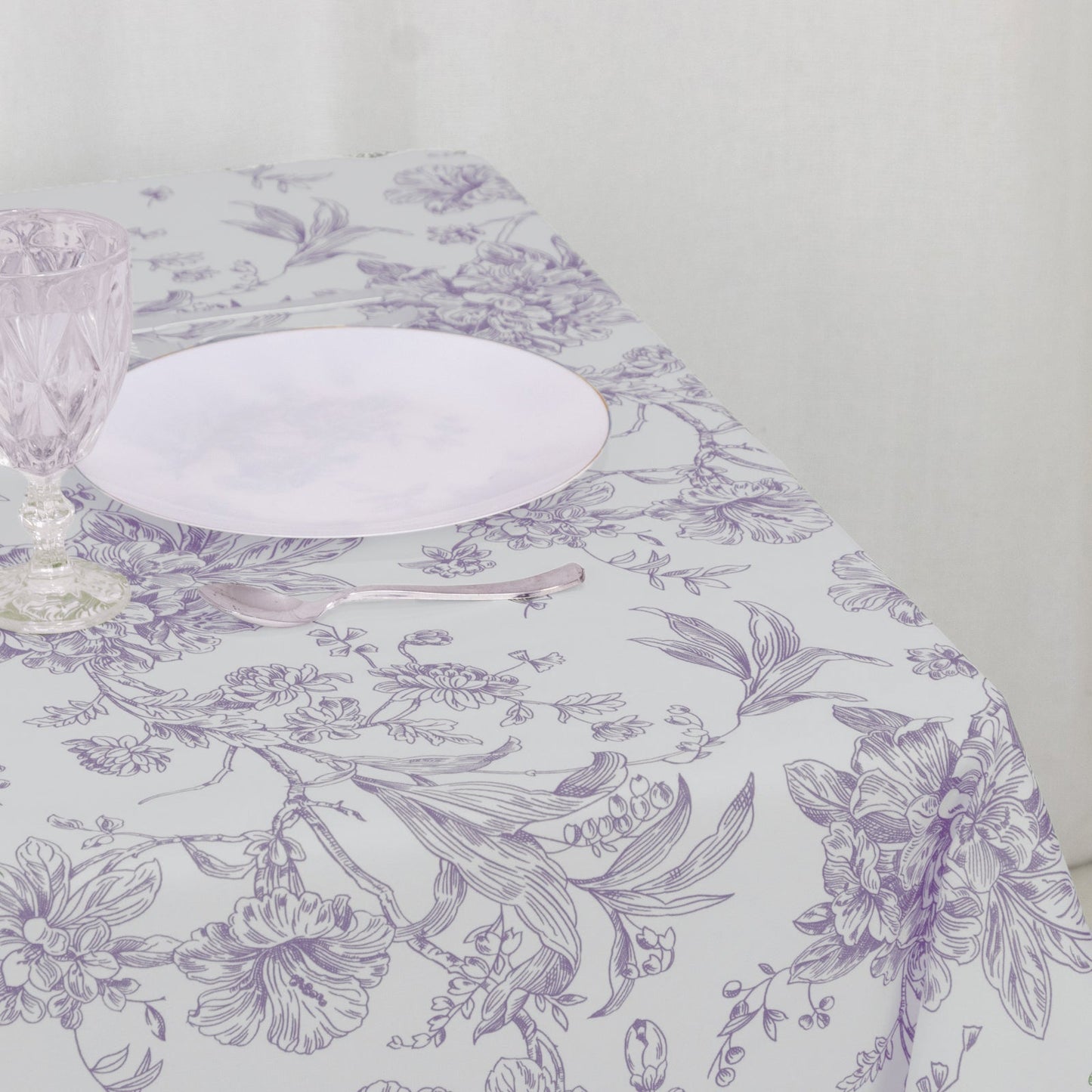 Polyester 70"x70" Square Tablecloth White - Lavender Lilac French Toile Pattern for Elegant Occasions
