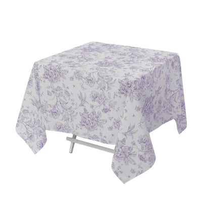 Polyester 70"x70" Square Tablecloth White - Lavender Lilac French Toile Pattern for Elegant Occasions