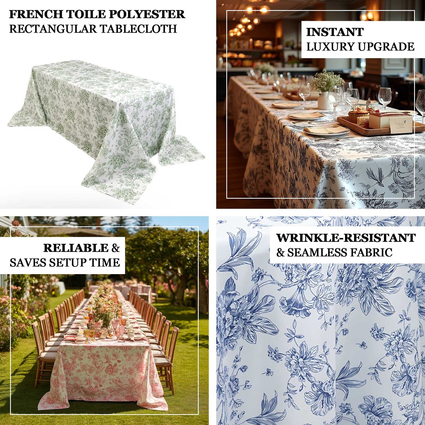Polyester 90"x156" Rectangle Tablecloth White - Seamless Lavender Lilac French Toile Pattern for Grand Occasions