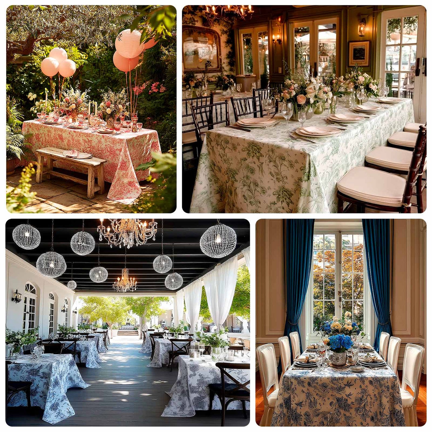 Polyester 90"x156" Rectangle Tablecloth White - Seamless Black French Toile Pattern for Grand Occasions