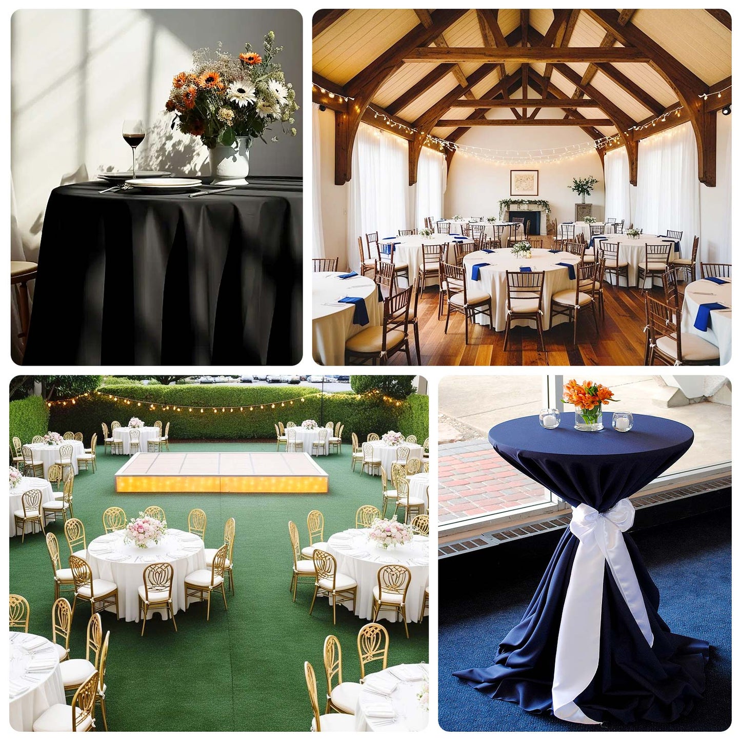 Fire Retardant Premium Polyester 108" Round Tablecloth Black - Stylish High-Performance Table Cover for Large Gatherings