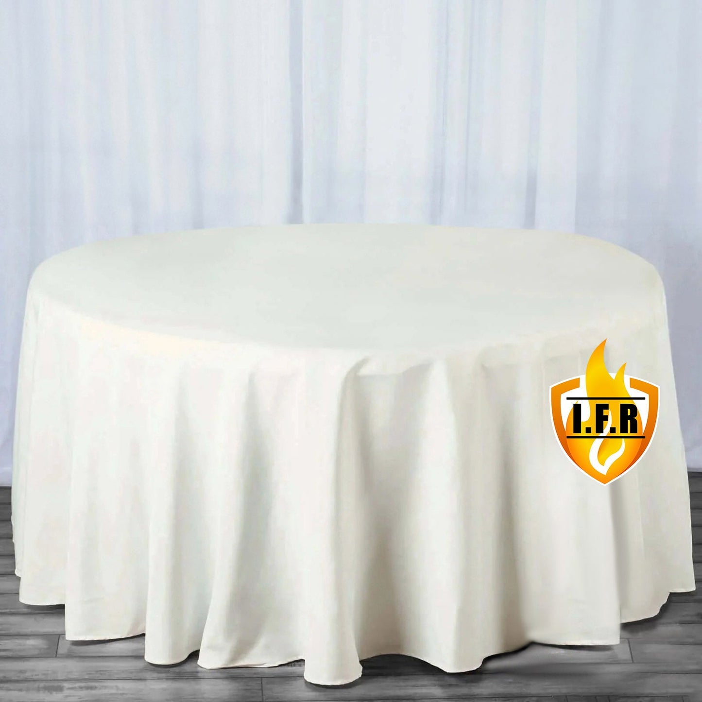 Fire Retardant Premium Polyester 120" Round Tablecloth Ivory - High-Performance Seamless Table Cover