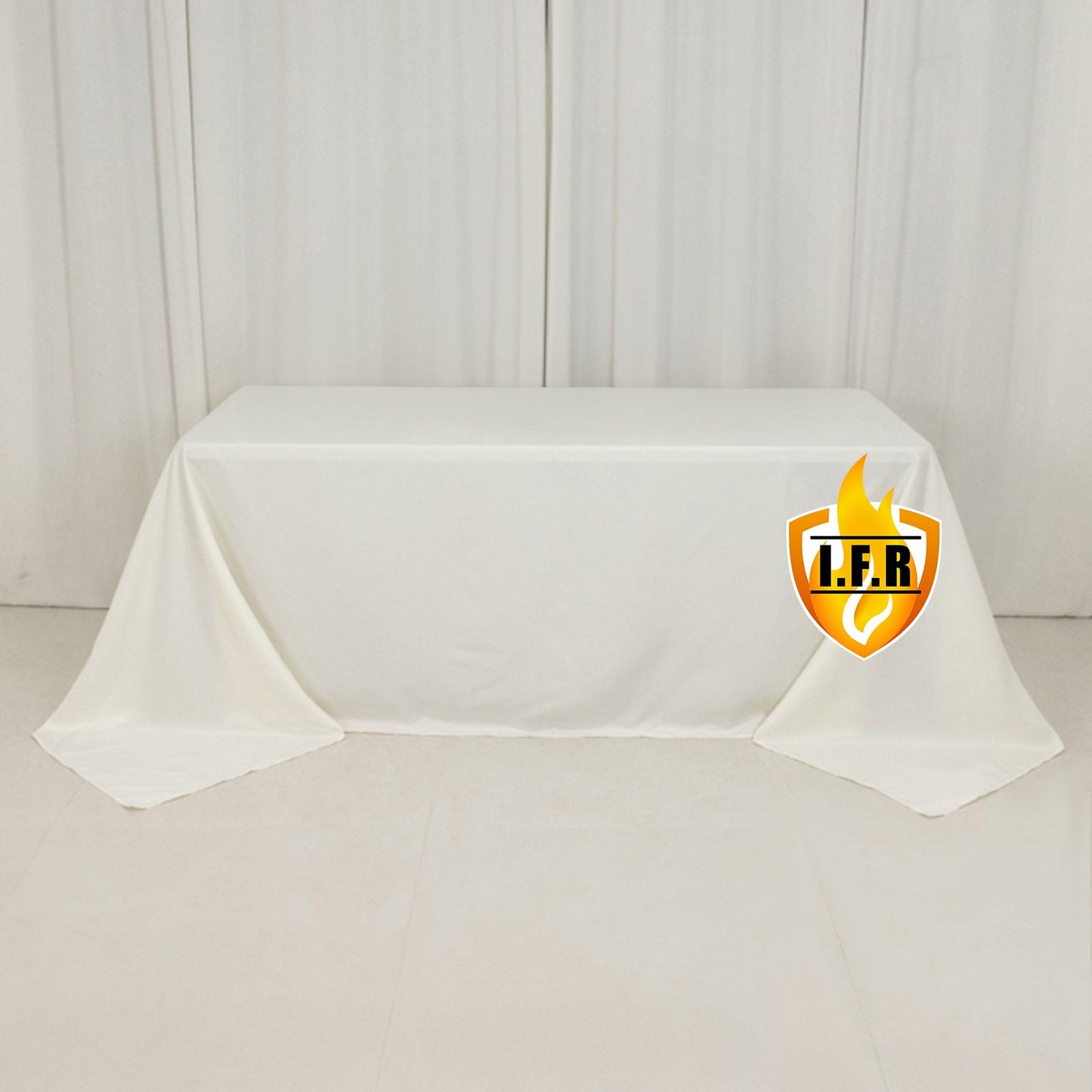 Fire Retardant Premium Polyester 90"x132" Rectangular Tablecloth Ivory - High-Performance Seamless Table Cover