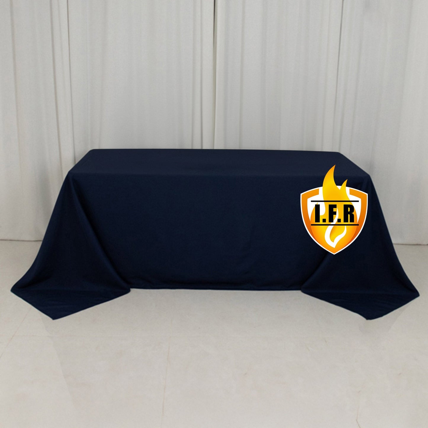 Fire Retardant Premium Polyester 90"x132" Rectangular Tablecloth Navy Blue - High-Performance Seamless Table Cover