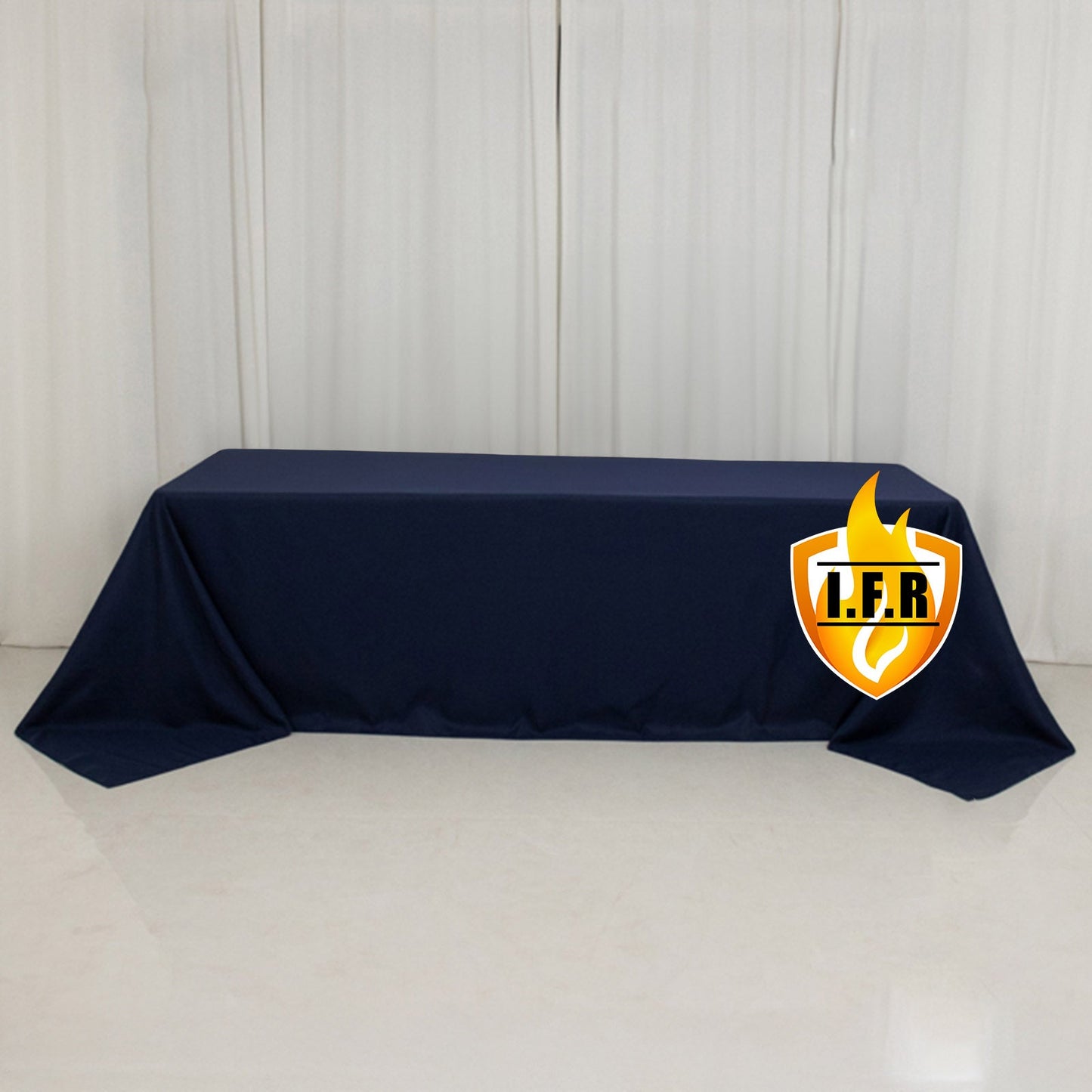 Fire Retardant Premium Polyester 90"x156" Rectangular Tablecloth Navy Blue - High-Performance Seamless Table Cover