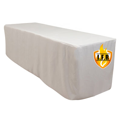 Fire Retardant Premium Polyester 8ft Rectangular Tablecloth White Fitted High-Performance Table Cover for Large Gatherings