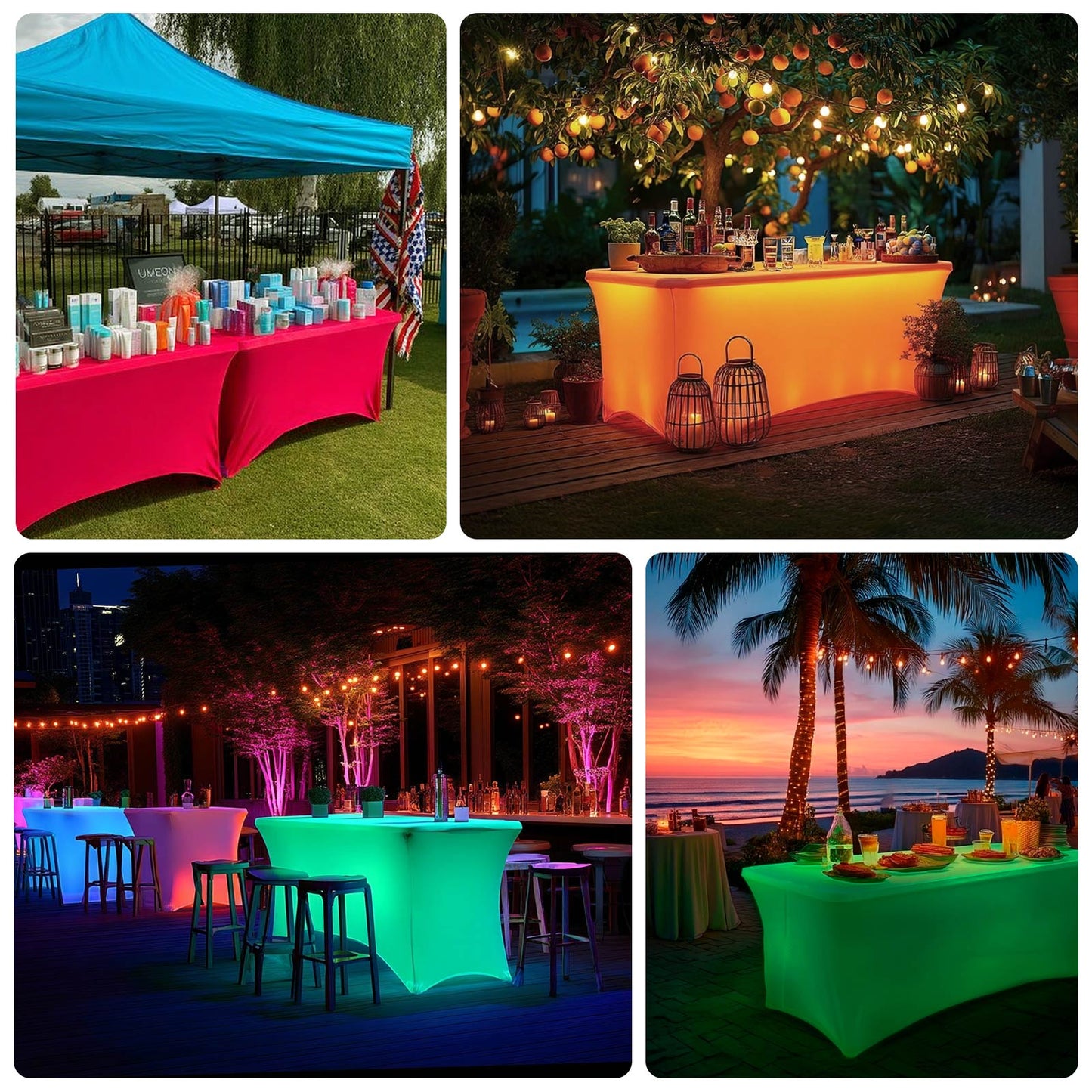 Glow Neon Green Fitted Spandex Tablecloth â€“ 6ft Rectangle, Wrinkle-Free Cover