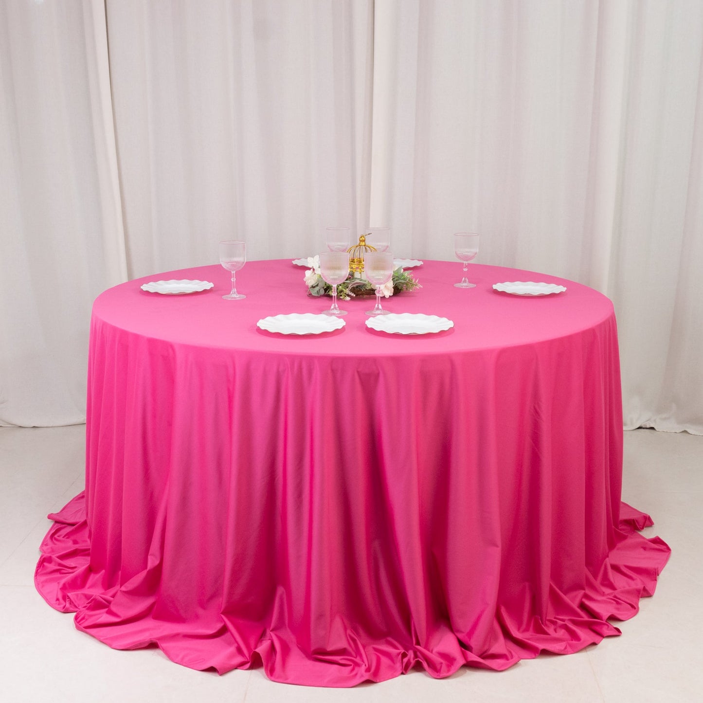 Scuba Round 132" Tablecloth Fuchsia - Wrinkle Free & Stain Resistant Seamless Table Cover