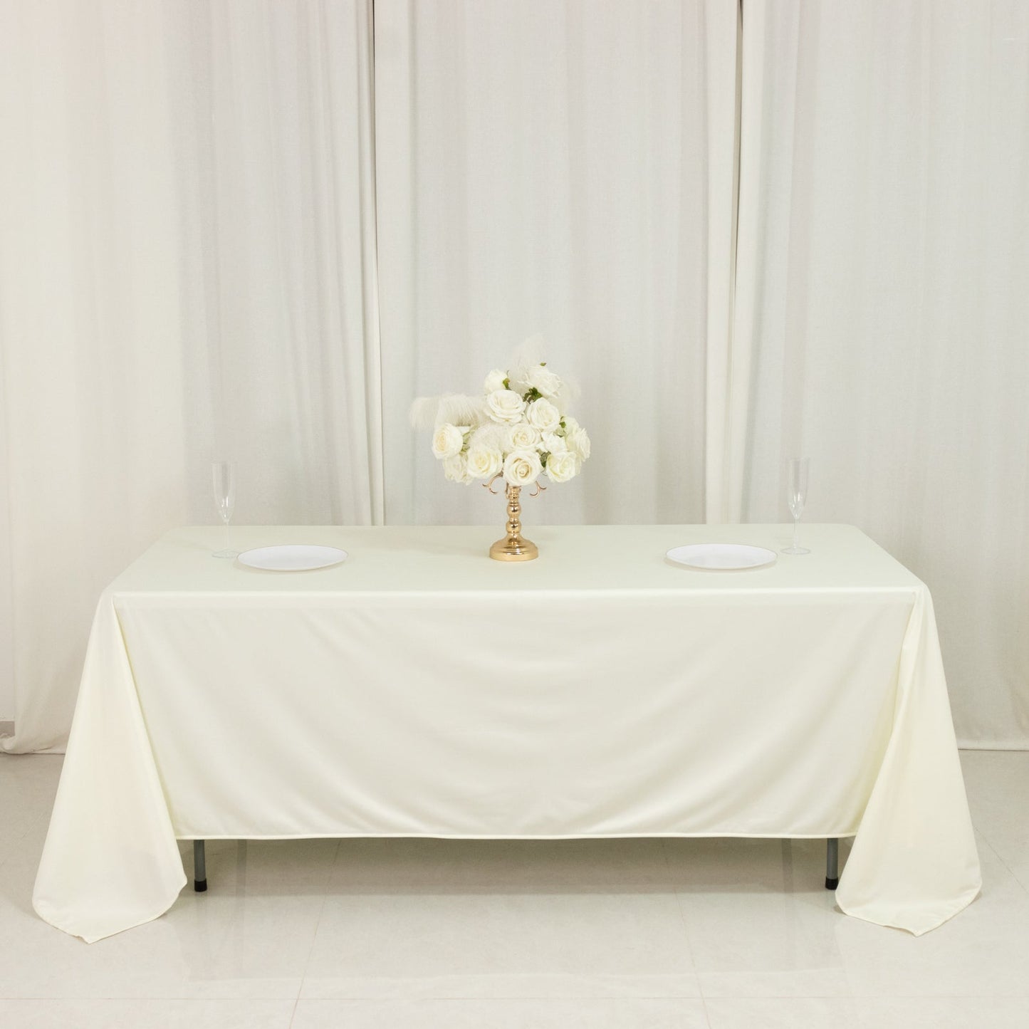 Scuba Rectangular 72"x120" Tablecloth Ivory - Wrinkle Free & Stain Resistant Table Cover