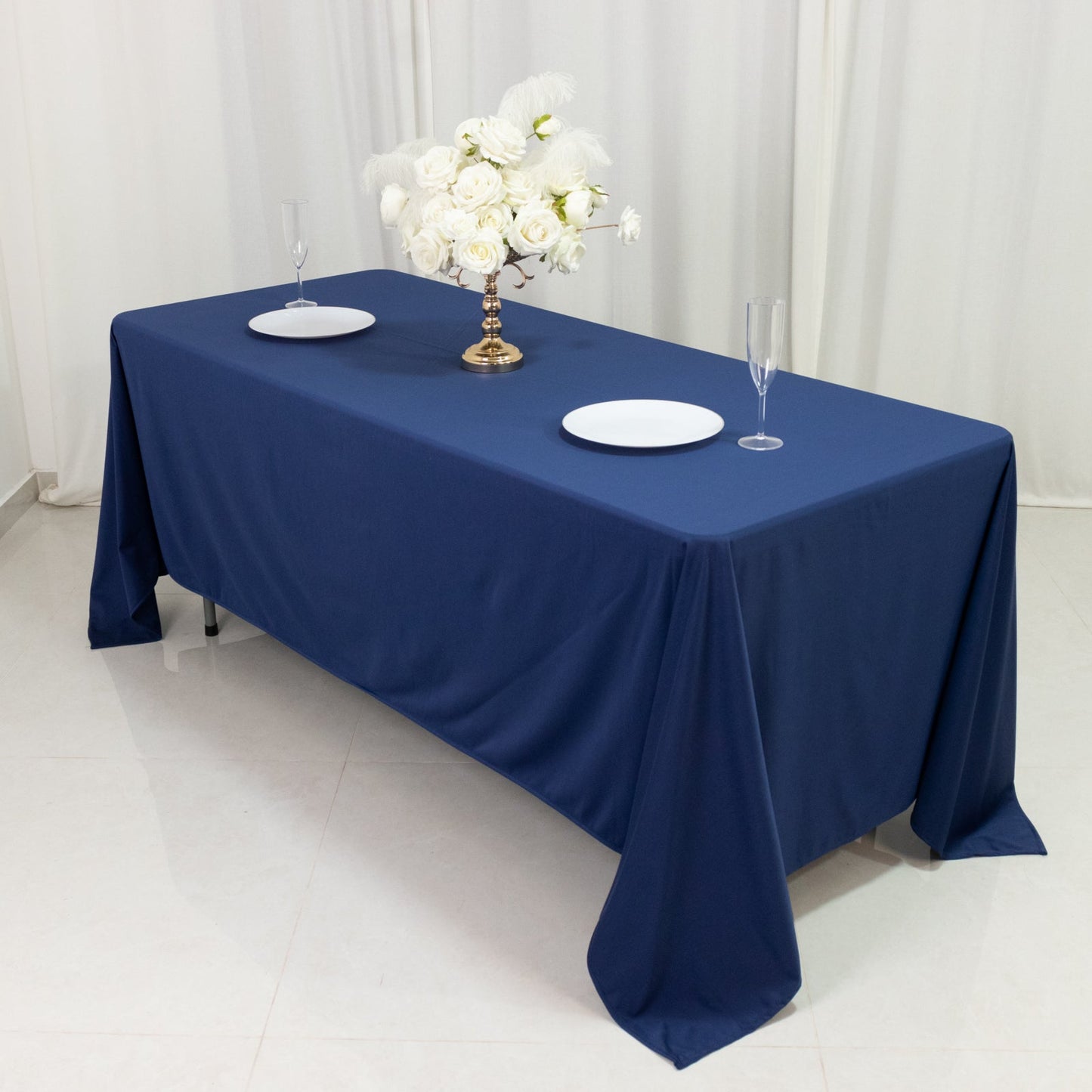 Scuba Rectangular 72"x120" Tablecloth Navy Blue - Wrinkle Free & Stain Resistant Table Cover