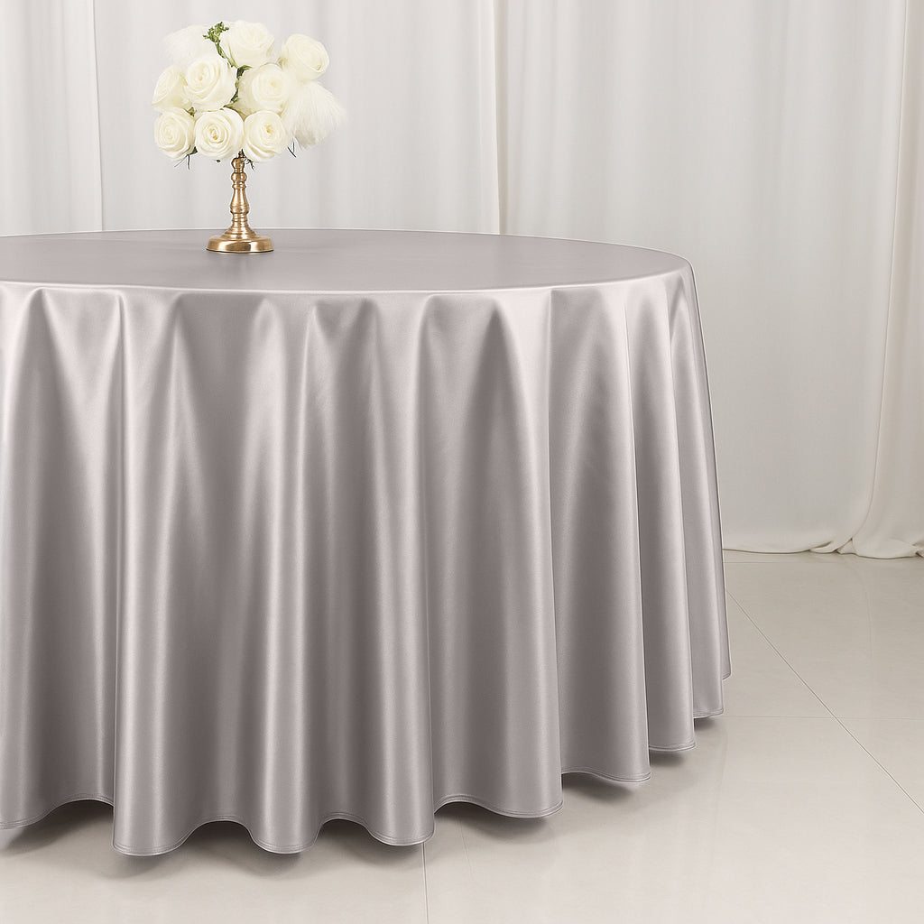 Scuba Round 120" Tablecloth Shimmering Silver - Wrinkle Free, Stain Resistant & Seamless Table Cover