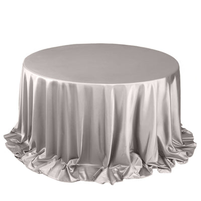 Scuba Round 132" Tablecloth Shimmering Silver - Wrinkle Free, Stain Resistant & Seamless Table Cover