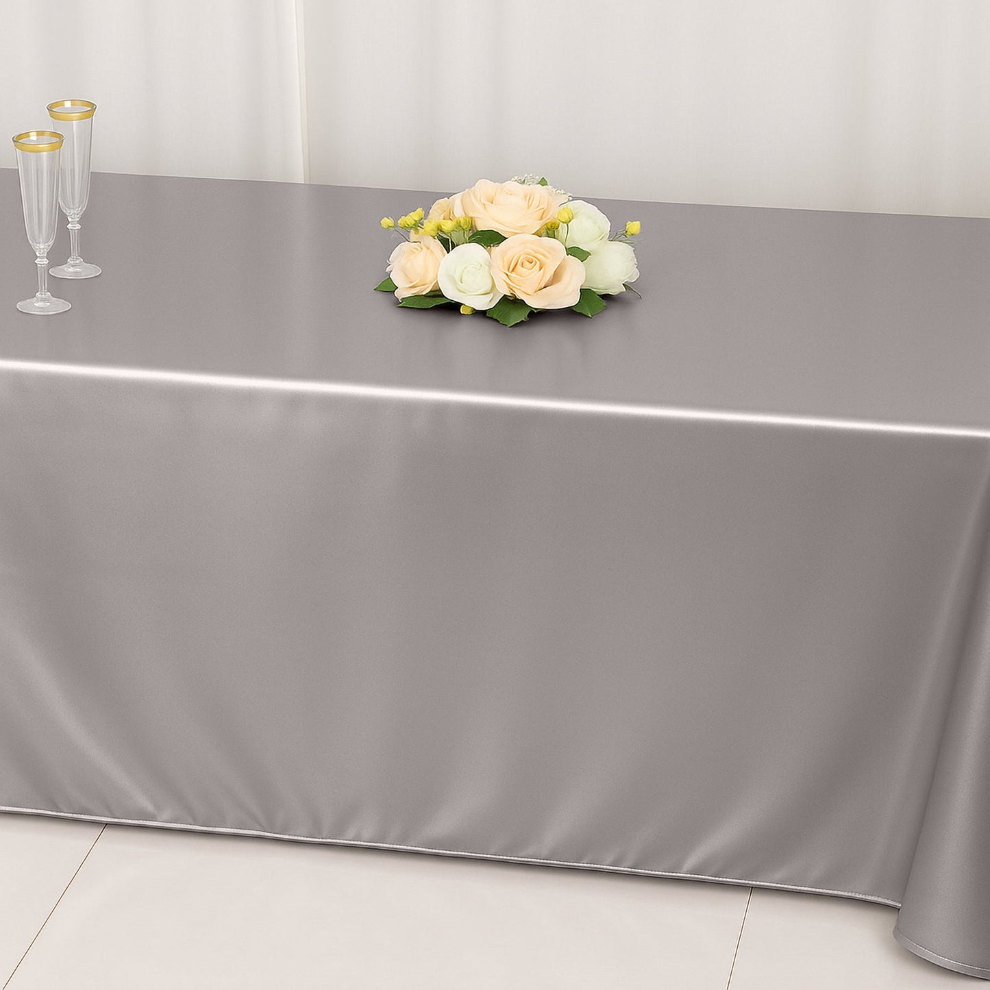 Scuba Rectangular 60"x102" Tablecloth Shimmering Silver - Wrinkle Free & Stain Resistant Table Cover