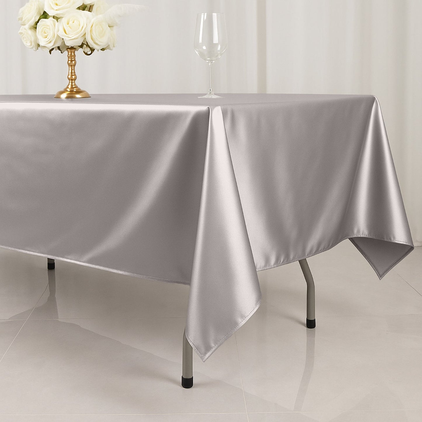 Scuba Rectangular 60"x102" Tablecloth Shimmering Silver - Wrinkle Free & Stain Resistant Table Cover