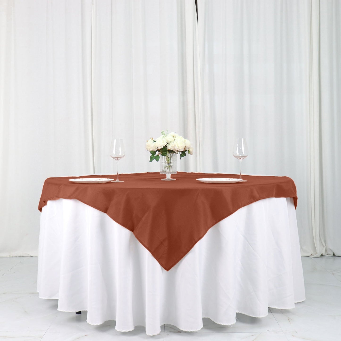 Polyester 54"x54" Table Overlay Square Tablecloth Terracotta (Rust) - Wrinkle-Resistant & Durable Table Cover