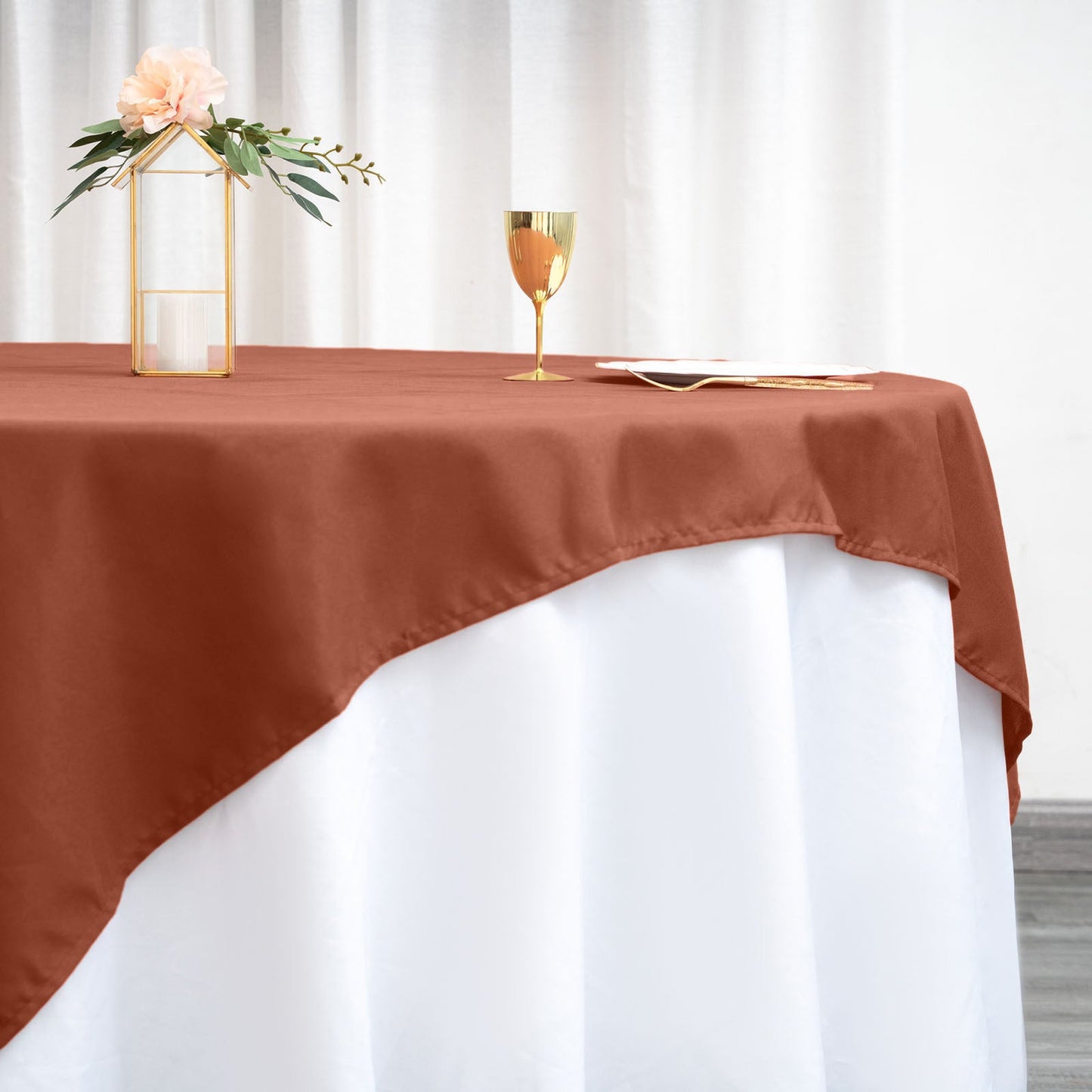 Polyester 70"x70" Table Overlay Square Tablecloth Terracotta (Rust) - Wrinkle-Resistant & Durable Table Cover