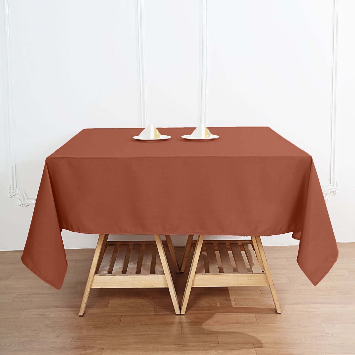 Polyester Square 70"x70" Tablecloth Terracotta (Rust) - Wrinkle-Resistant & Durable Table Cover