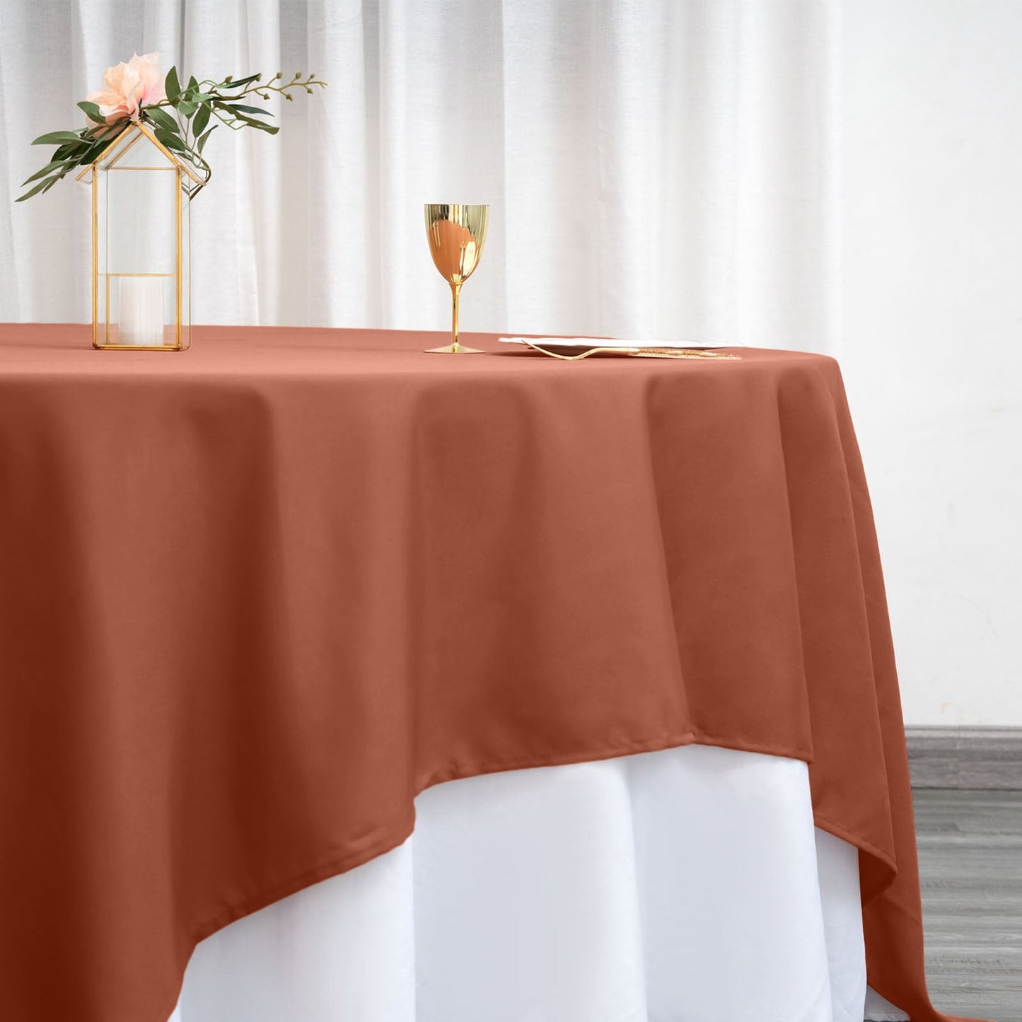 Polyester 90"x90" Table Overlay Square Tablecloth Terracotta (Rust) - Wrinkle-Resistant & Durable Table Cover