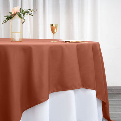 Polyester 90"x90" Table Overlay Square Tablecloth Terracotta (Rust) - Wrinkle-Resistant & Durable Table Cover