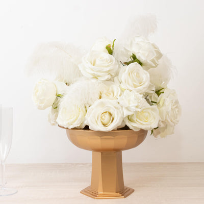 3 Pack Gold Roman Footed Compote Vases, 10"x7" Plastic Pedestal Flower Bowls for Table Centerpieces & Floral Displays