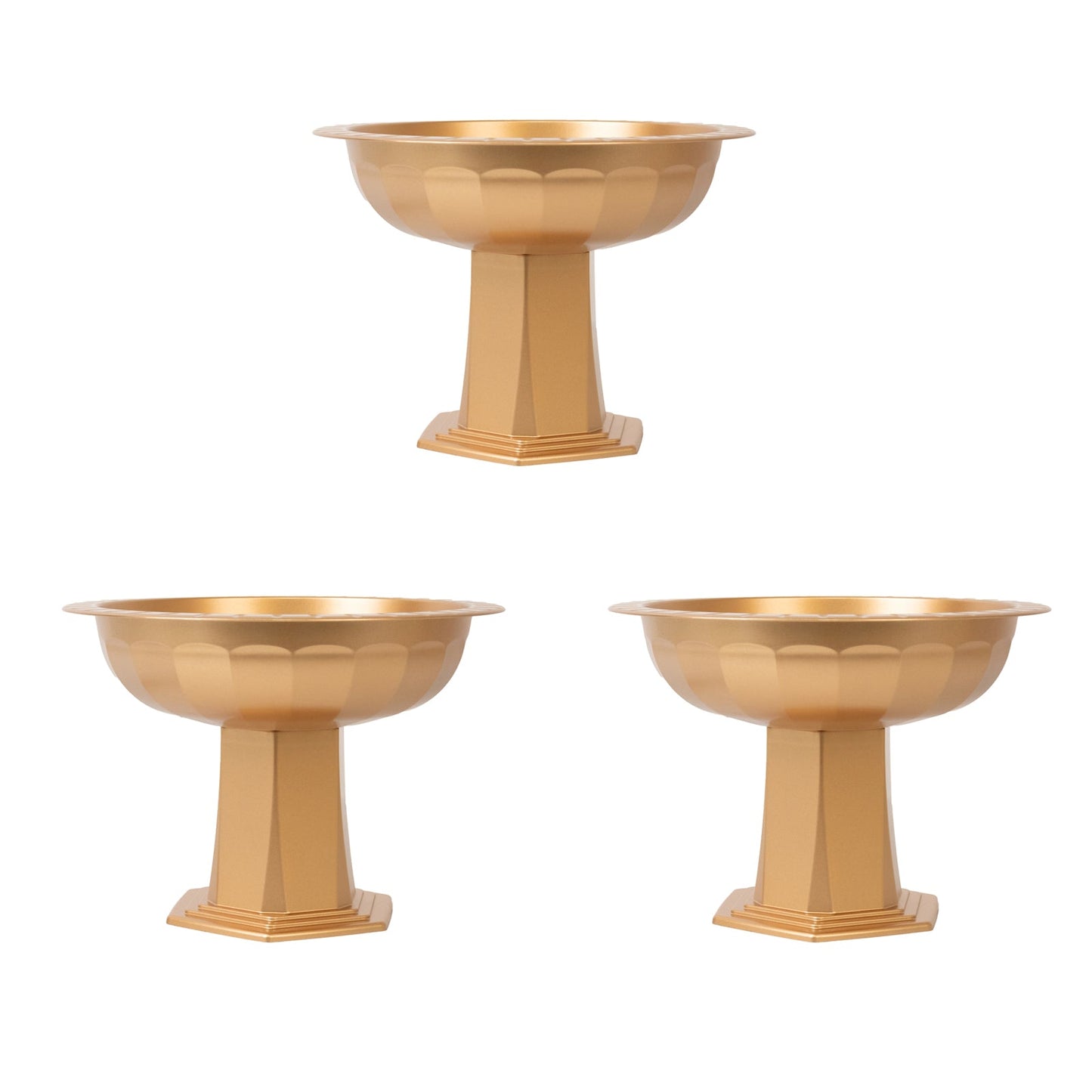 3 Pack Gold Roman Footed Compote Vases, 10"x7" Plastic Pedestal Flower Bowls for Table Centerpieces & Floral Displays