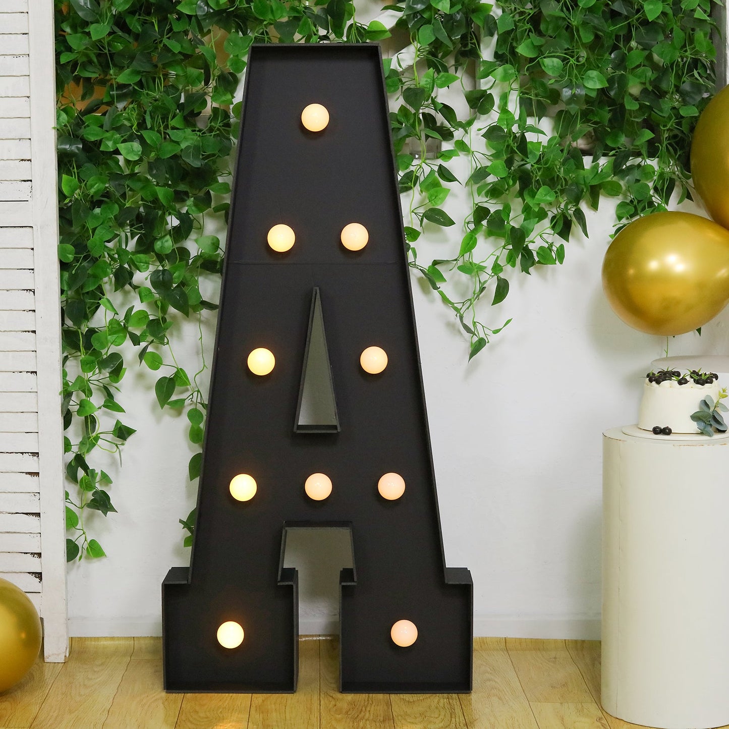 Giant LED Marquee Light Up Letter "A", Black 4ft Pre-Cut Foam Board with 10 Warm White Battery Operated LEDs, Glue Gun and Sticks